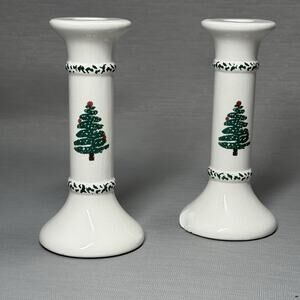 Vintage Furio Christmas Tree 6 1/4" H Candle Holder Set
